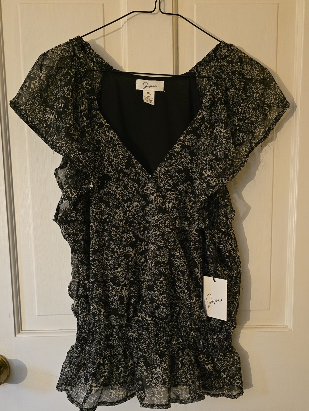 Japna Black Floral Brand Blouse Size XL